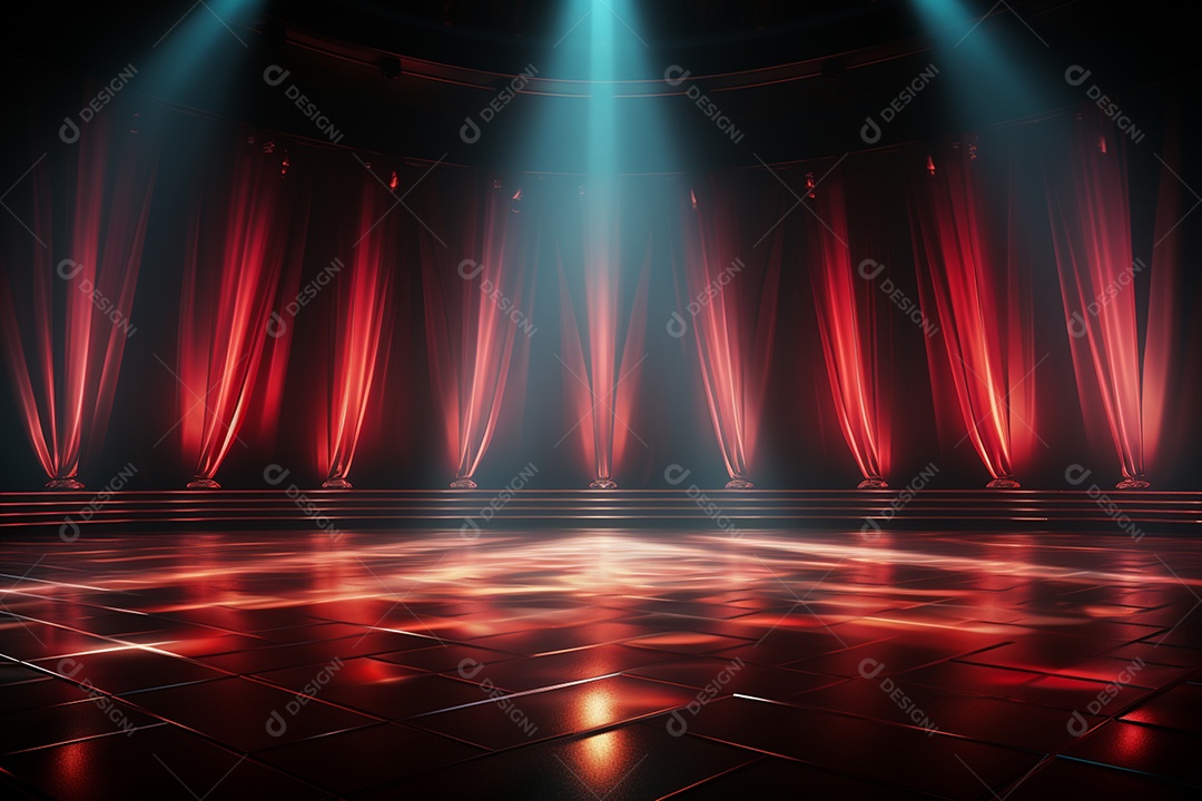 Pano de fundo com iluminação de holofotes vermelhos para imagem realista de fundo design ultra hd alto