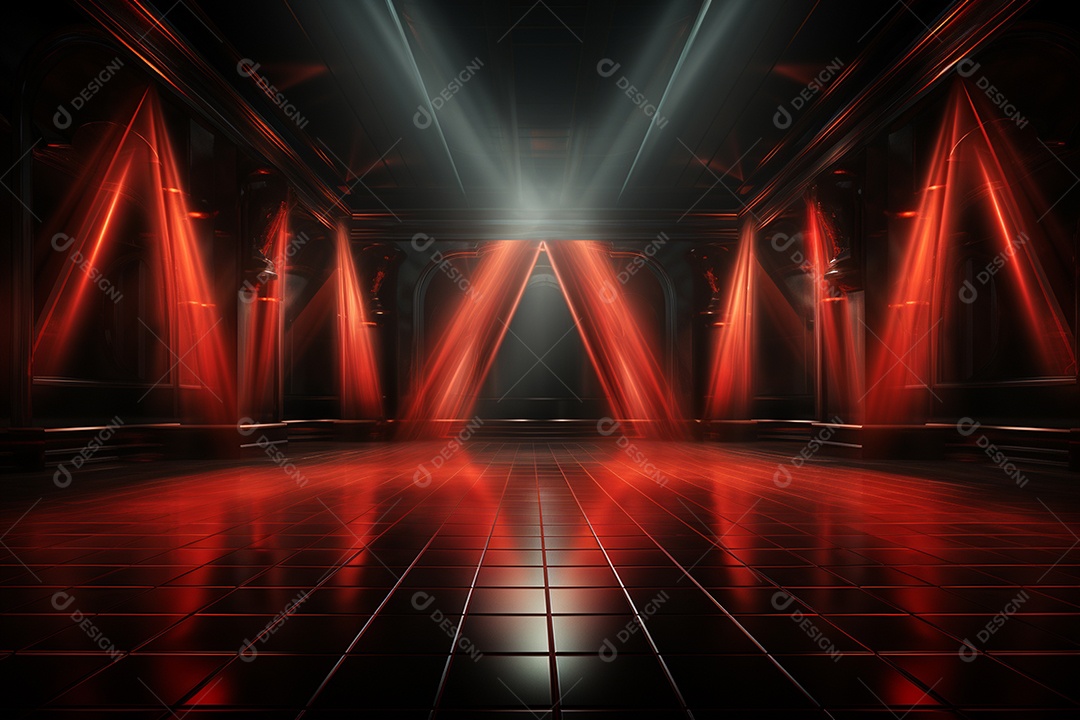 Pano de fundo com iluminação de holofotes vermelhos para imagem realista de fundo design ultra hd alto
