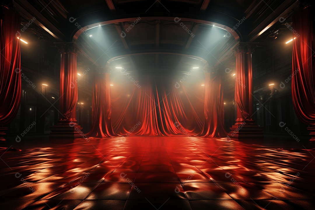 Pano de fundo com iluminação de holofotes vermelhos para imagem realista de fundo design ultra hd alto