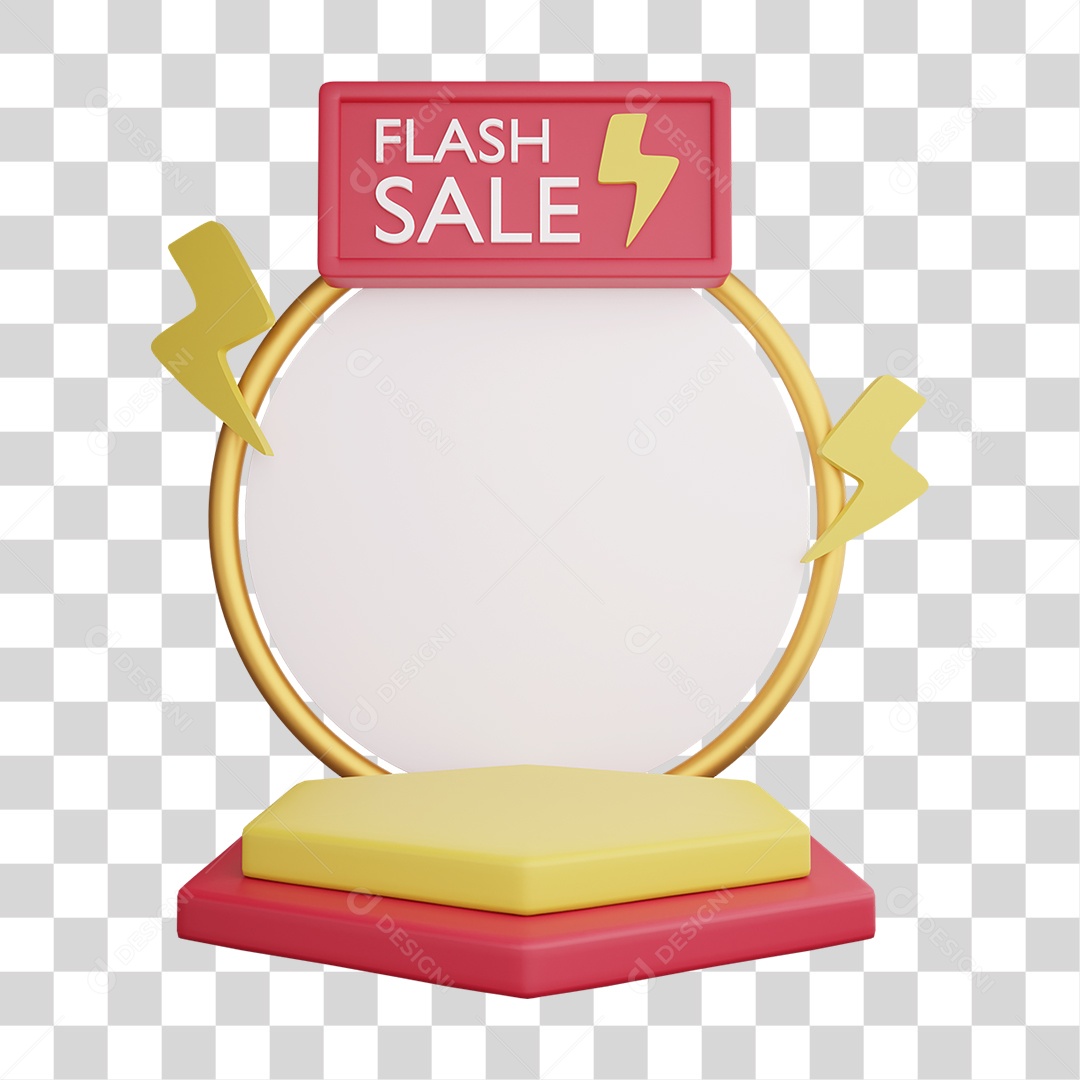 Podium Vermelho Flash Sale com Circulo Dourado PNG Transparente