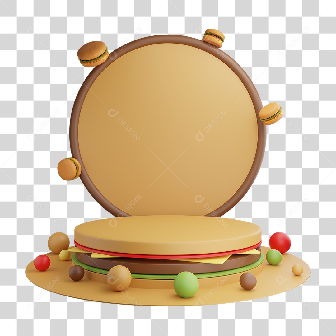 3D Hamburger Element on Podium Transparent PNG