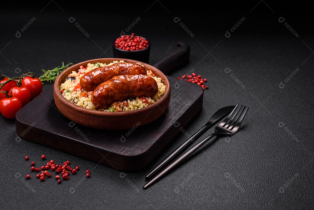 Delicioso cuscuz com cubos de legumes grelhados