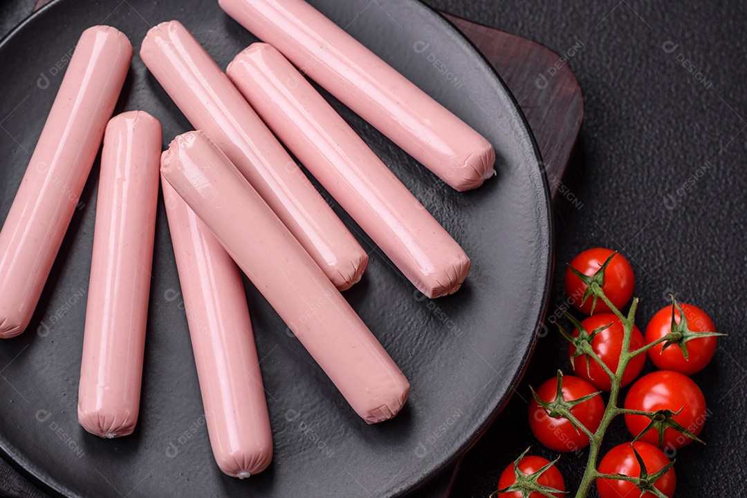 Deliciosa salsicha vegetariana fresca ou salsicha feita de proteína vegetal tofu ou leguminosas seitan, trigo magro com sal e especiarias em fundo de textura