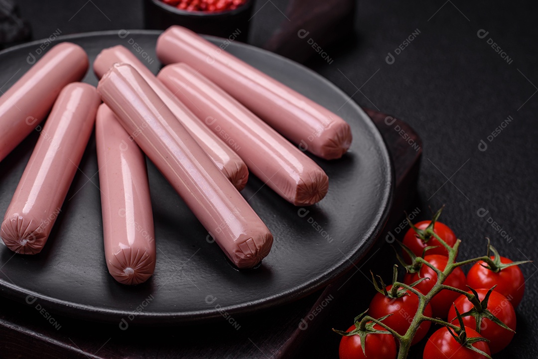 Deliciosa salsicha vegetariana fresca ou salsicha feita de proteína vegetal tofu ou leguminosas seitan, trigo magro com sal e especiarias em fundo de textura