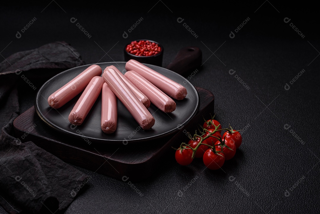 Deliciosa salsicha vegetariana fresca ou salsicha feita de proteína vegetal tofu ou leguminosas seitan, trigo magro com sal e especiarias em fundo de textura