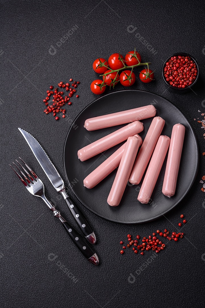 Deliciosa salsicha vegetariana fresca ou salsicha feita de proteína vegetal tofu ou leguminosas seitan, trigo magro com sal e especiarias em fundo de textura