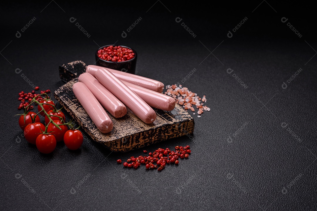 Deliciosa salsicha vegetariana fresca ou salsicha feita de proteína vegetal tofu ou leguminosas seitan, trigo magro com sal e especiarias em fundo de textura