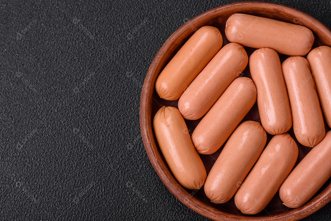 Deliciosa salsicha vegetariana fresca ou salsicha feita de proteína vegetal tofu ou leguminosas seitan, trigo magro com sal e especiarias em fundo de textura