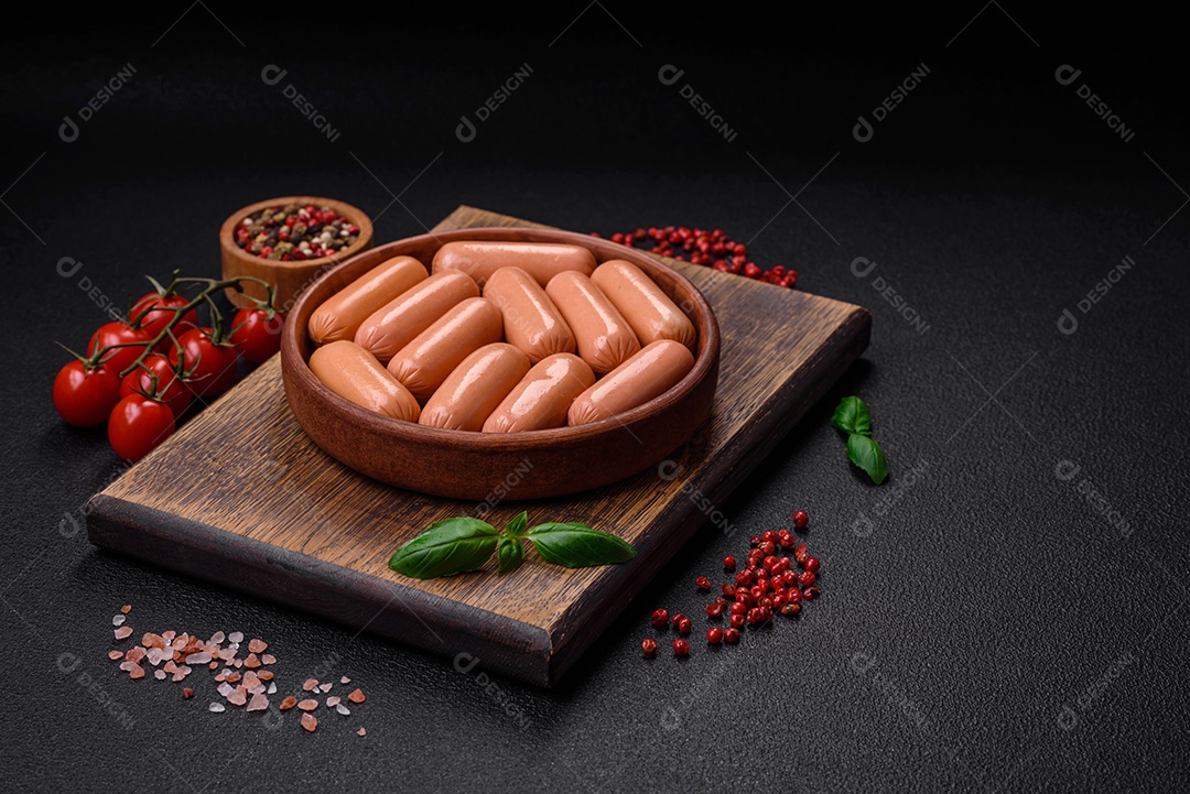 Deliciosa salsicha vegetariana fresca ou salsicha feita de proteína vegetal tofu ou leguminosas seitan, trigo magro com sal e especiarias em fundo de textura