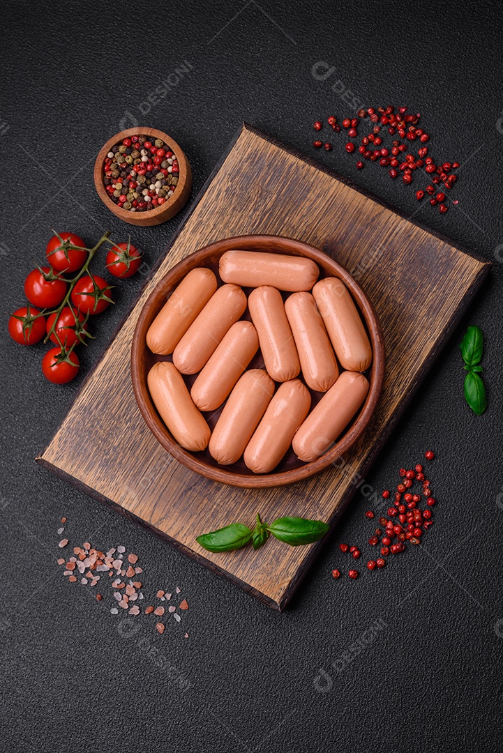 Deliciosa salsicha vegetariana fresca ou salsicha feita de proteína vegetal tofu ou leguminosas seitan, trigo magro com sal e especiarias em fundo de textura