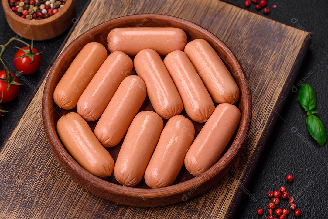 Deliciosa salsicha vegetariana fresca ou salsicha feita de proteína vegetal tofu ou leguminosas seitan, trigo magro com sal e especiarias em fundo de textura