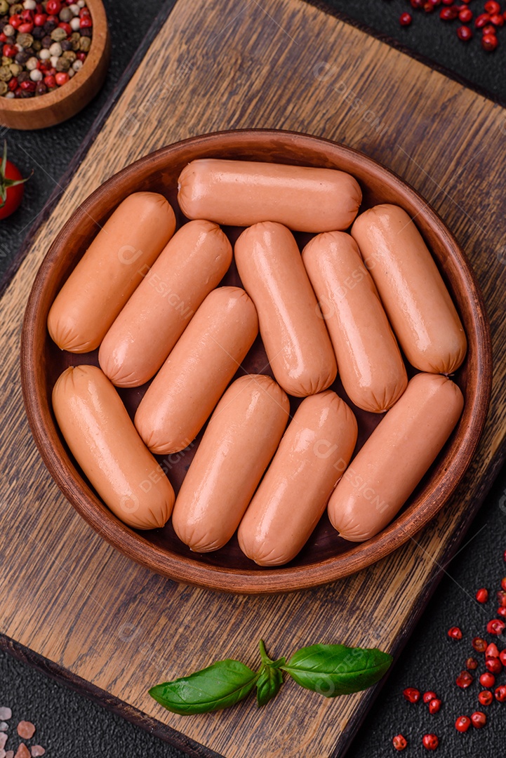 Deliciosa salsicha vegetariana fresca ou salsicha feita de proteína vegetal tofu ou leguminosas seitan, trigo magro com sal e especiarias em fundo de textura