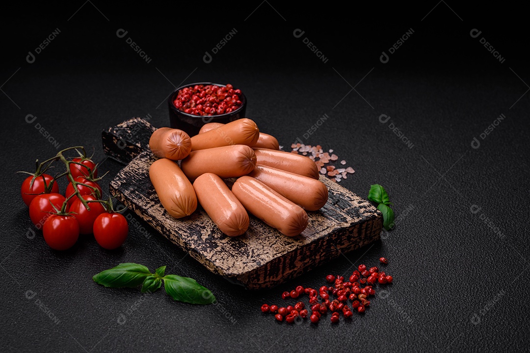 Deliciosa salsicha vegetariana fresca ou salsicha feita de proteína vegetal tofu ou leguminosas seitan, trigo magro com sal e especiarias em fundo de textura