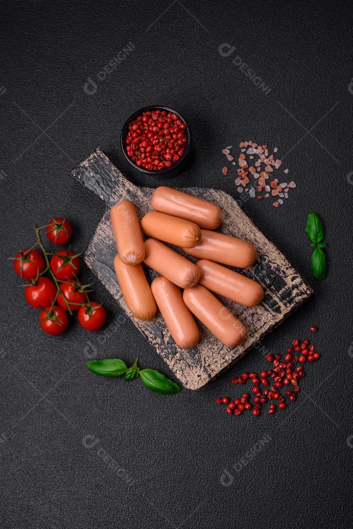 Deliciosa salsicha vegetariana fresca ou salsicha feita de proteína vegetal tofu ou leguminosas seitan, trigo magro com sal e especiarias em fundo de textura