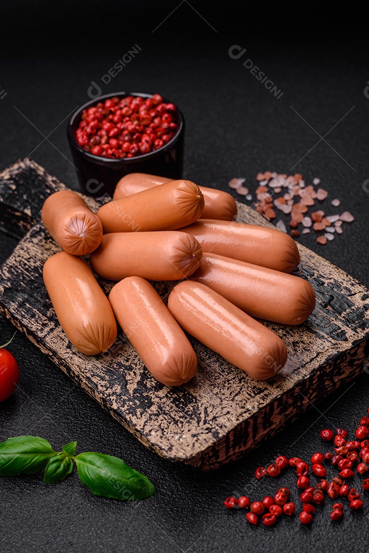 Deliciosa salsicha vegetariana fresca ou salsicha feita de proteína vegetal tofu ou leguminosas seitan, trigo magro com sal e especiarias em fundo de textura