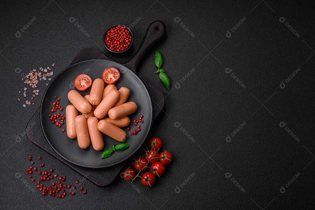 Deliciosa salsicha vegetariana fresca ou salsicha feita de proteína vegetal tofu ou leguminosas seitan, trigo magro com sal e especiarias em fundo de textura