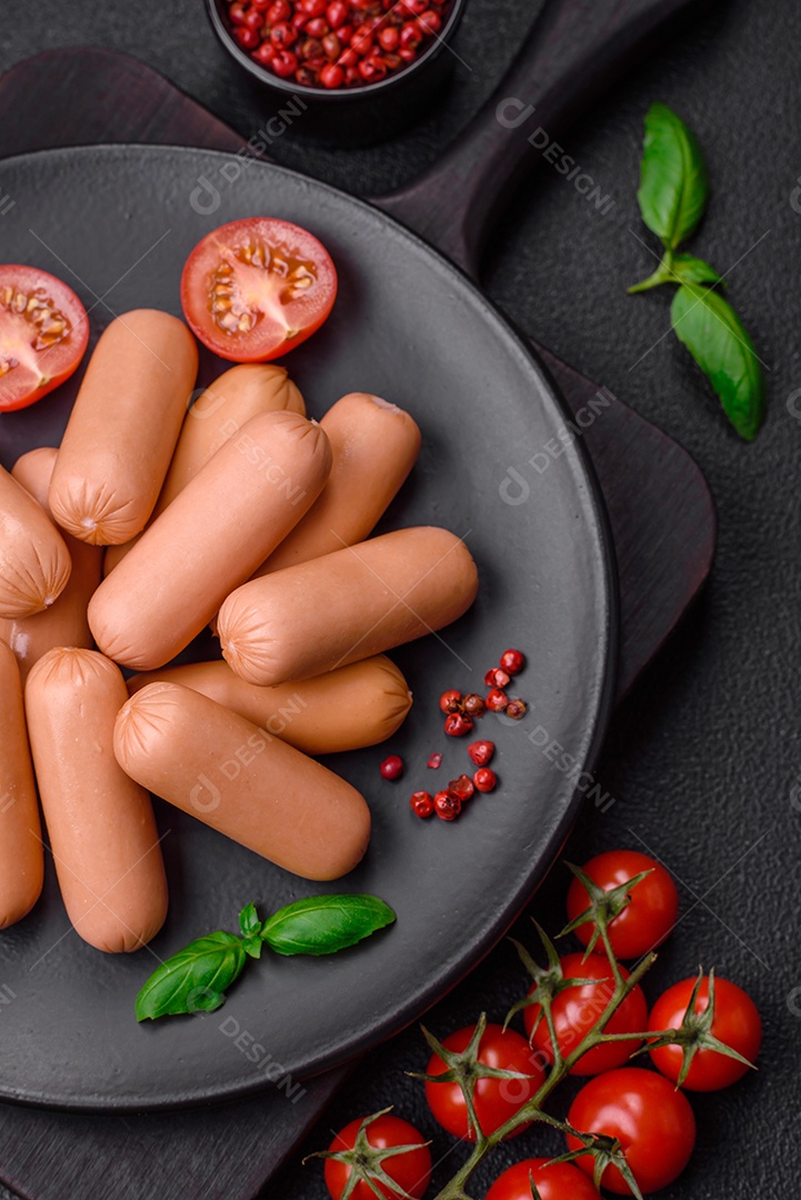 Deliciosa salsicha vegetariana fresca ou salsicha feita de proteína vegetal tofu ou leguminosas seitan, trigo magro com sal e especiarias em fundo de textura