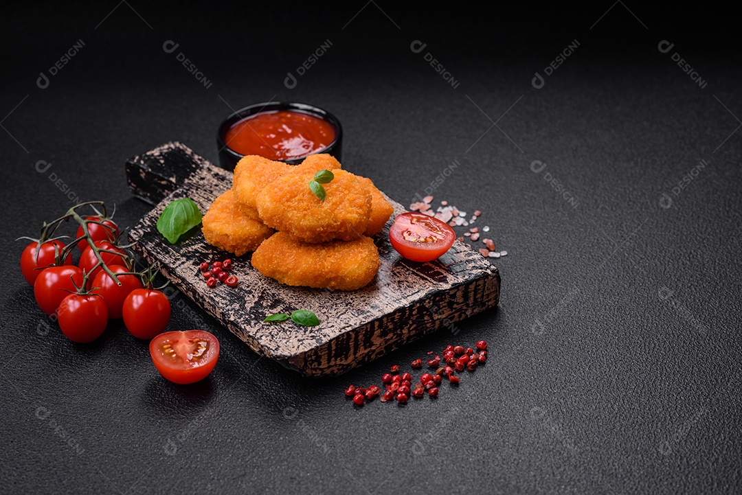 Deliciosos nuggets, palitos e bolinhas de mussarela e queijo parmesão com sal e especiarias. Fast-food, comida pouco saudável