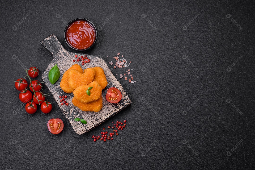 Deliciosos nuggets, palitos e bolinhas de mussarela e queijo parmesão com sal e especiarias. Fast-food, comida pouco saudável