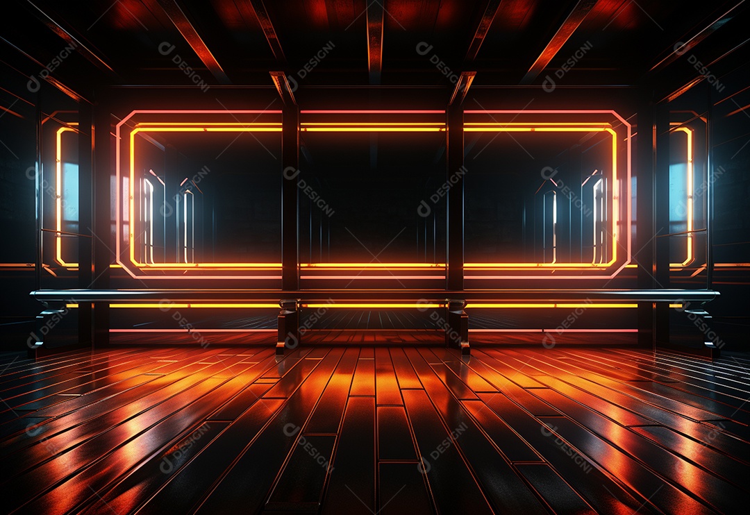 Amarelo e vermelho Neon iluminado cenário futurista imagem realista, ultra hd, design alto muito detalhado