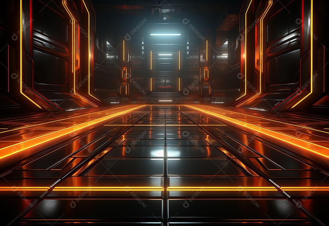 Amarelo e vermelho Neon iluminado cenário futurista imagem realista, ultra hd, design alto muito detalhado