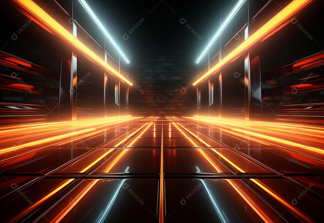 Amarelo e vermelho Neon iluminado cenário futurista imagem realista, ultra hd, design alto muito detalhado