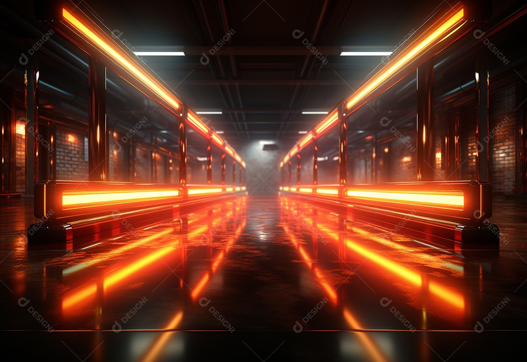 Amarelo e vermelho Neon iluminado cenário futurista imagem realista, ultra hd, design alto muito detalhado