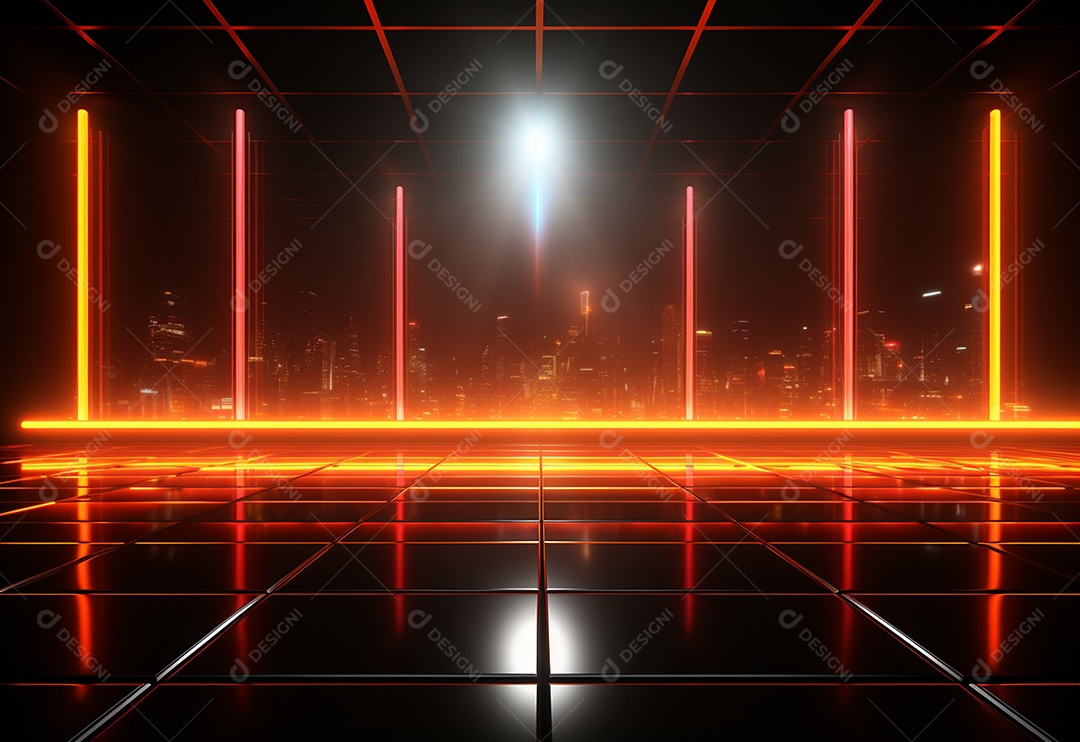 Amarelo e vermelho Neon iluminado cenário futurista imagem realista, ultra hd, design alto muito detalhado