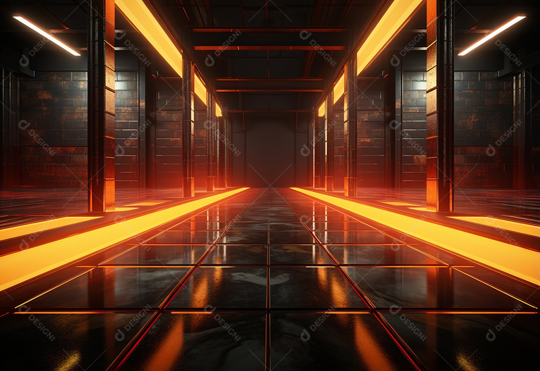 Amarelo e vermelho Neon iluminado cenário futurista imagem realista, ultra hd, design alto muito detalhado