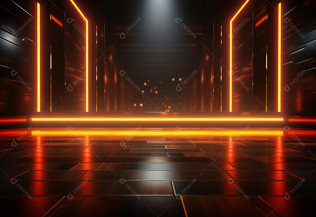 Amarelo e vermelho Neon iluminado cenário futurista imagem realista, ultra hd, design alto muito detalhado