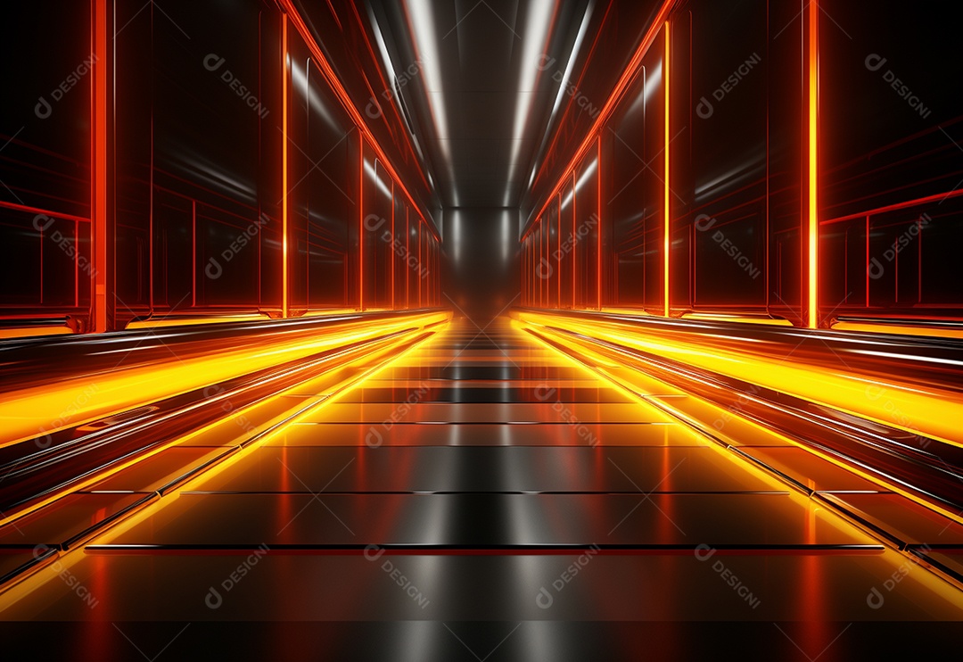 Amarelo e vermelho Neon iluminado cenário futurista imagem realista, ultra hd, design alto muito detalhado