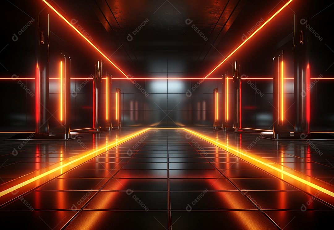 Amarelo e vermelho Neon iluminado cenário futurista imagem realista, ultra hd, design alto muito detalhado