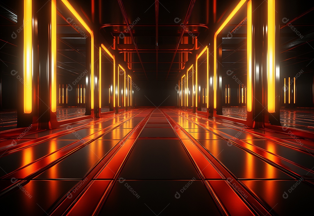 Amarelo e vermelho Neon iluminado cenário futurista imagem realista, ultra hd, design alto muito detalhado