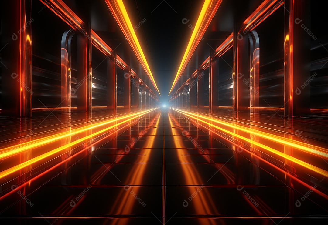 Amarelo e vermelho Neon iluminado cenário futurista imagem realista, ultra hd, design alto muito detalhado