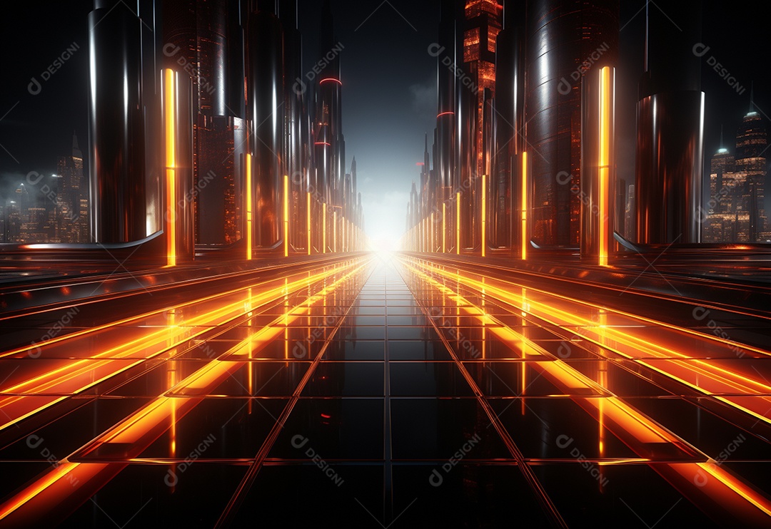 Amarelo e vermelho Neon iluminado cenário futurista imagem realista, ultra hd, design alto muito detalhado