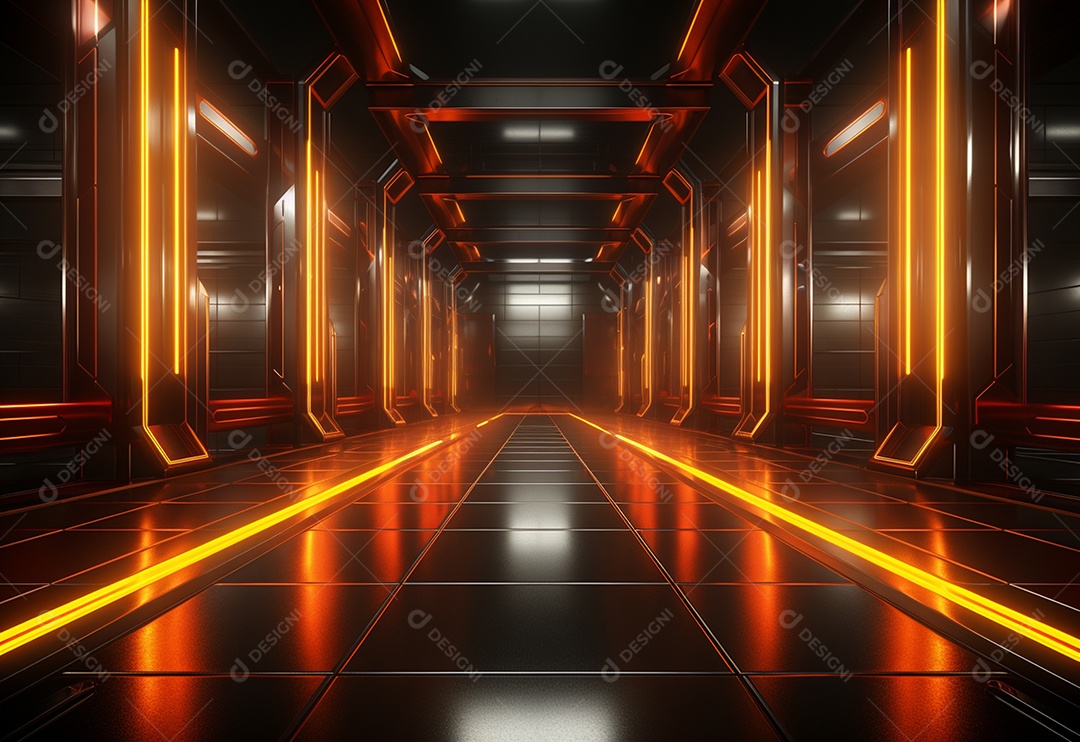 Amarelo e vermelho Neon iluminado cenário futurista imagem realista, ultra hd, design alto muito detalhado