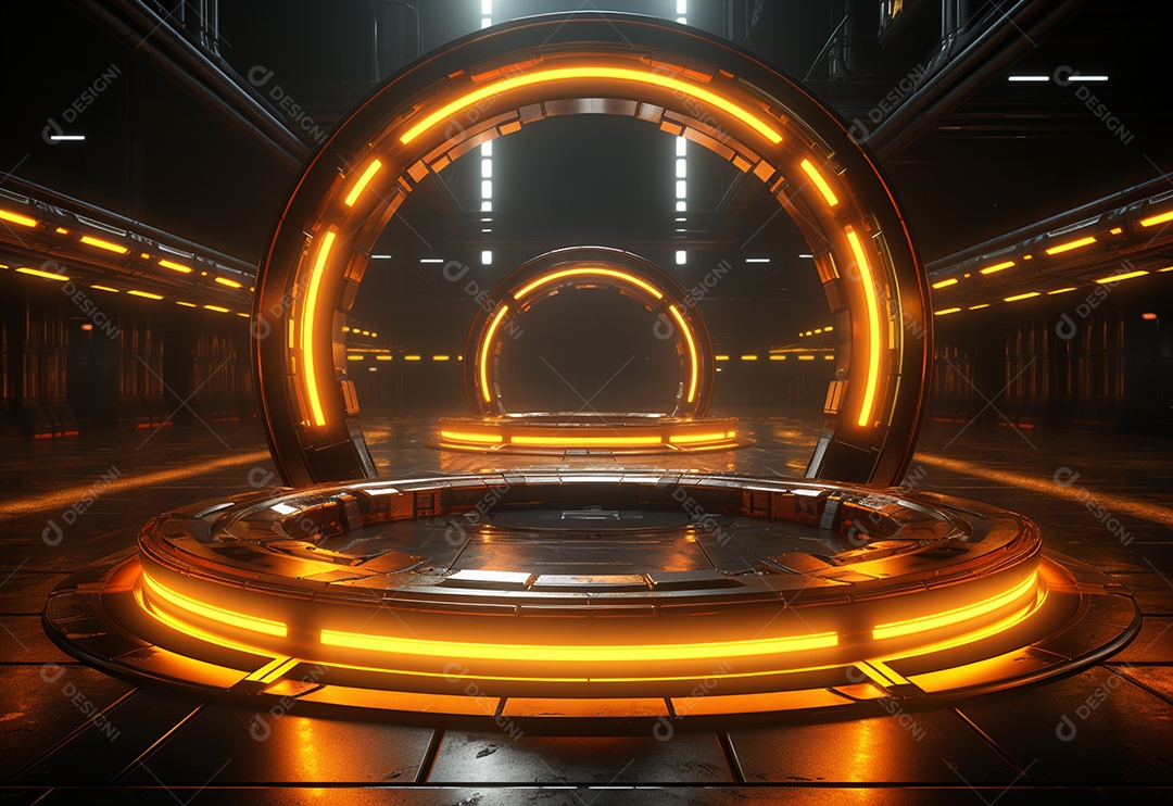 Amarelo e vermelho Neon iluminado cenário futurista imagem realista, ultra hd, design alto muito detalhado