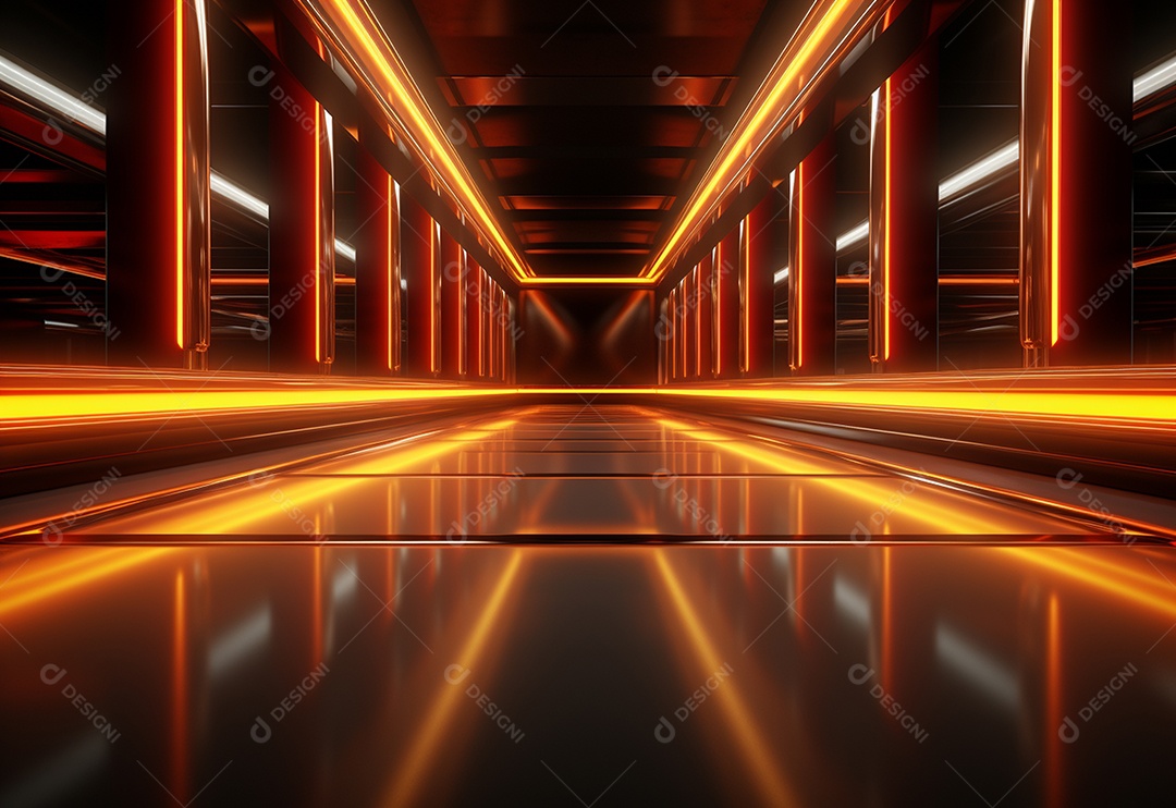 Amarelo e vermelho Neon iluminado cenário futurista imagem realista, ultra hd, design alto muito detalhado