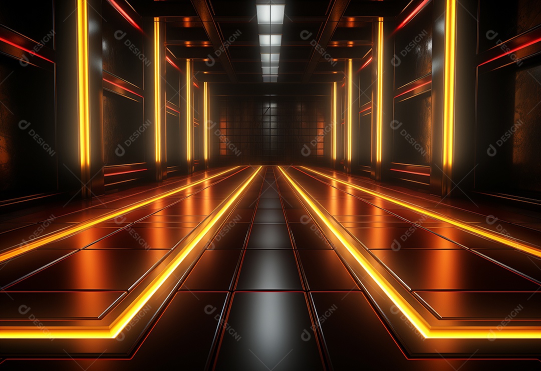 Amarelo e vermelho Neon iluminado cenário futurista imagem realista, ultra hd, design alto muito detalhado