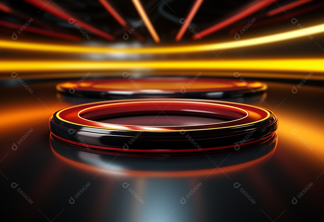 Amarelo e vermelho Neon iluminado cenário futurista imagem realista, ultra hd, design alto muito detalhado