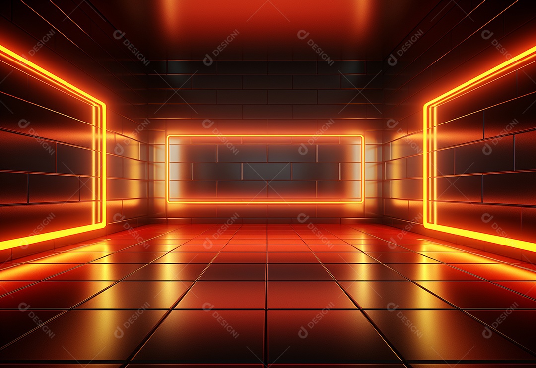 Amarelo e vermelho Neon iluminado cenário futurista imagem realista, ultra hd, design alto muito detalhado