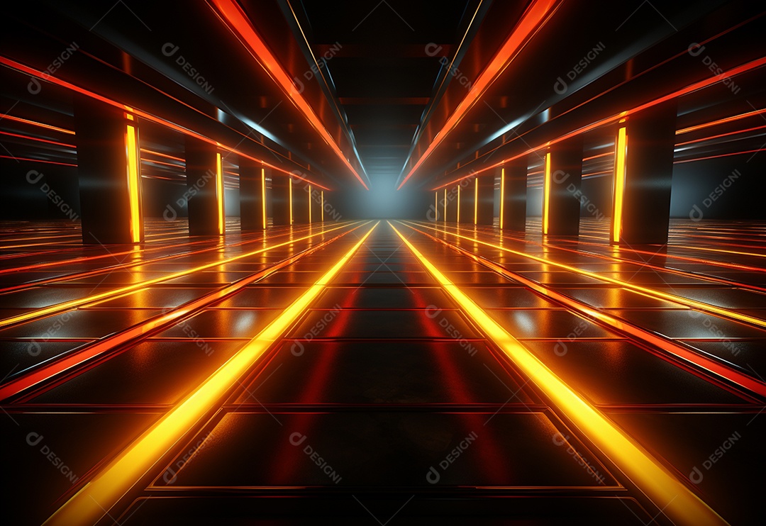 Amarelo e vermelho Neon iluminado cenário futurista imagem realista, ultra hd, design alto muito detalhado