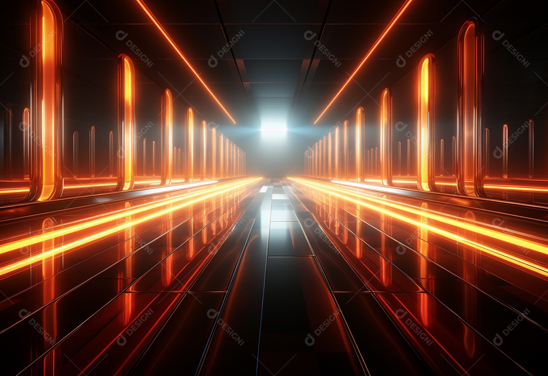 Amarelo e vermelho Neon iluminado cenário futurista imagem realista, ultra hd, design alto muito detalhado