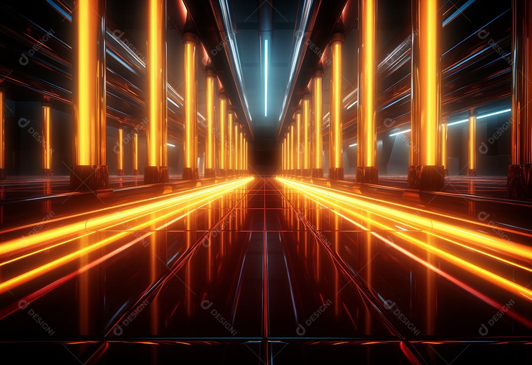 Amarelo e vermelho Neon iluminado cenário futurista imagem realista, ultra hd, design alto muito detalhado