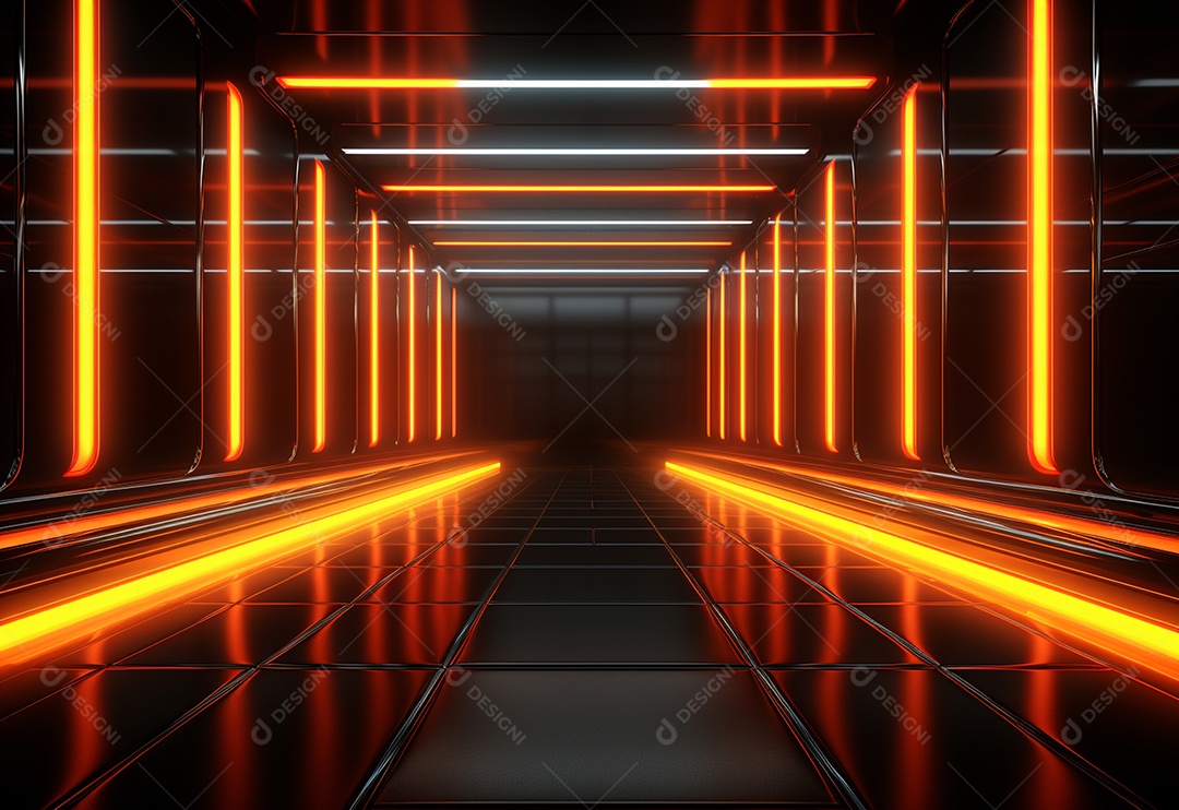 Amarelo e vermelho Neon iluminado cenário futurista imagem realista, ultra hd, design alto muito detalhado