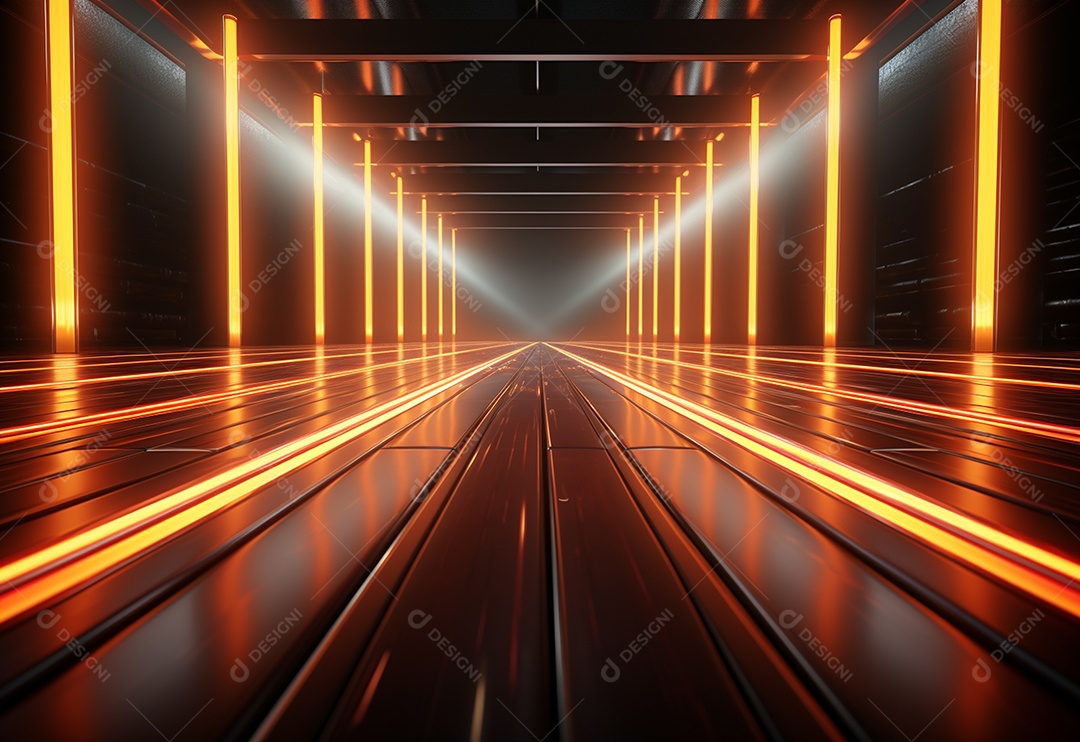 Amarelo e vermelho Neon iluminado cenário futurista imagem realista, ultra hd, design alto muito detalhado