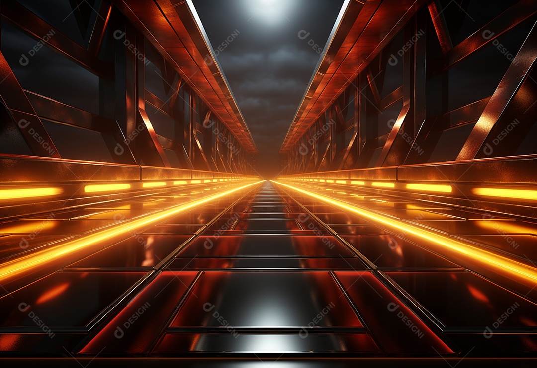 Amarelo e vermelho Neon iluminado cenário futurista imagem realista, ultra hd, design alto muito detalhado