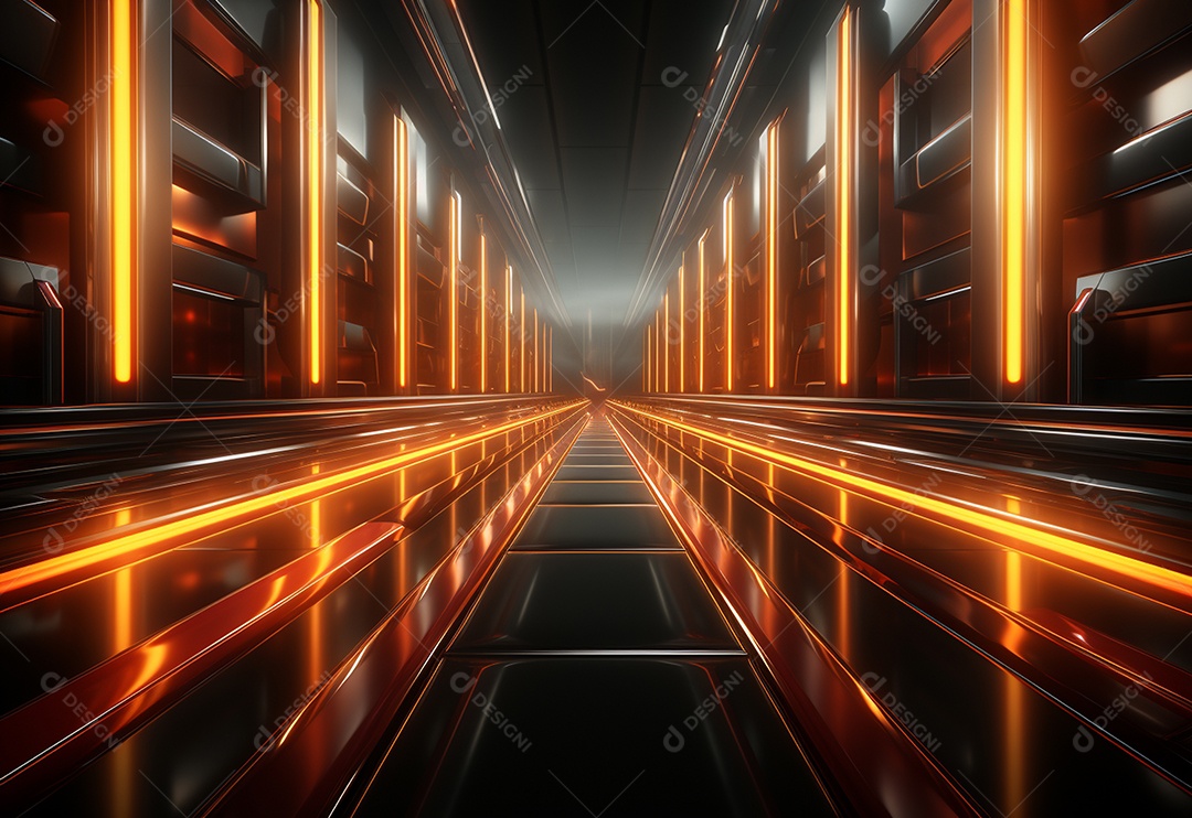 Amarelo e vermelho Neon iluminado cenário futurista imagem realista, ultra hd, design alto muito detalhado