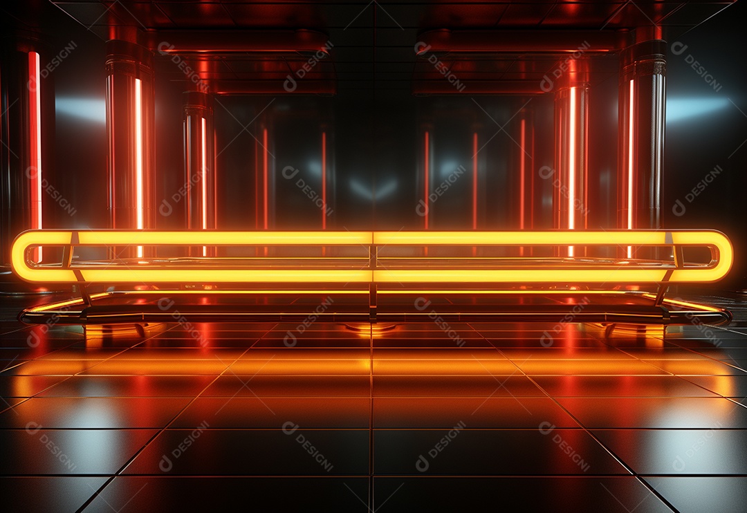 Amarelo e vermelho Neon iluminado cenário futurista imagem realista, ultra hd, design alto muito detalhado