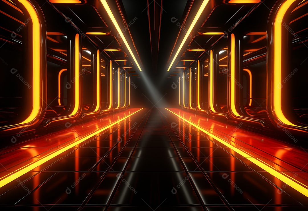 Amarelo e vermelho Neon iluminado cenário futurista imagem realista, ultra hd, design alto muito detalhado